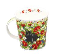 Dunoon Lomond Garden Mug en porcelaine anglaise Motif chat et fleurs sauvages Noir/blanc