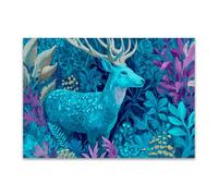 DunPei Animal Toile Peinture Abstrait cerf sur Mur Art pour Salon décor à la Maison Affiche et Impressions(Vert)-30x45cm Sans cadre