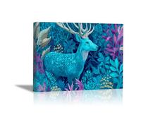 DunPei Animal Toile Peinture Abstrait cerf sur Mur Art pour Salon décor à la Maison Affiche et Impressions(Vert)-60x90cm Encadrée