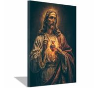 DunPei Décoration murale Christ Jésus Jésus du Sacré - cœur de Dieu Peinture du Seigneur chrétien catholique Image religieuse de la Bible pour salon, église(noir48)-50x70cm Encadrée