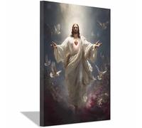 DunPei Décoration murale Christ Jésus Jésus et la colombe de Dieu Peinture du Seigneur chrétien catholique Image religieuse de la Bible pour salon, église(gris123)-70x100cm Encadrée