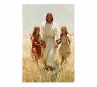 DunPei Décoration murale Christ Jésus Jésus et la jeune fille de Dieu Peinture du Seigneur chrétien catholique Image religieuse de la Bible pour salon, église(marron103)-30x45cm Sans cadre