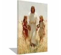 DunPei Décoration murale Christ Jésus Jésus et la jeune fille de Dieu Peinture du Seigneur chrétien catholique Image religieuse de la Bible pour salon, église(marron103)-70x100cm Encadrée