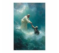 DunPei Décoration murale Christ Jésus Jésus rédempteur de Dieu Peinture du Seigneur chrétien catholique Image religieuse de la Bible pour salon, église(vert58)-80x120cm Sans cadre