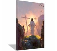 DunPei Décoration murale Christ Jésus La Croix de Jésus de Dieu Peinture du Seigneur chrétien catholique Image religieuse de la Bible pour salon, église(orange03)-30x45cm Encadrée