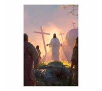 DunPei Décoration murale Christ Jésus La Croix de Jésus de Dieu Peinture du Seigneur chrétien catholique Image religieuse de la Bible pour salon, église(orange03)-50x70cm Sans cadre