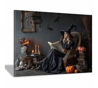 DunPei Impression sur Toile Halloween La sorcière qui lit Tableau Image sur Toile Tableau Decoration Murale Salon Chambre Salle de Bain(noir121)-30x45cm Encadrée