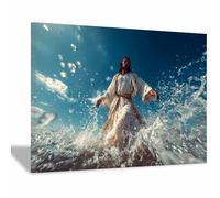 DunPei Jésus de la chrétienne Jésus miséricordieux -Impressions minimalist-Décoration murale religieuse pour salon, chambre à coucher, église(bleu)-70x100cm Encadrée