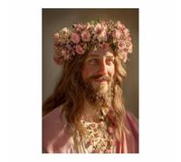 DunPei Jésus - Miséricorde divine Fleurs Et Jésus - Portrait de tranquillité - Décoration murale pour salon, chambre à coucher, église, salle de prière(rose127)-70x100cm Sans cadre