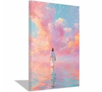 DunPei Jésus - Miséricorde divine Jésus dans la mer - Portrait de tranquillité - Décoration murale pour salon, chambre à coucher, église, salle de prière(rose137)-60x90cm Encadrée