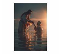DunPei Jésus - Miséricorde divine Jésus dans l'eau - Portrait de tranquillité - Décoration murale pour salon, chambre à coucher, église, salle de prière(marron72)-70x100cm Sans cadre