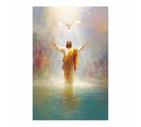 DunPei Jésus - Miséricorde divine Jésus et la colombe - Portrait de tranquillité - Décoration murale pour salon, chambre à coucher, église, salle de prière(vert87)-60x90cm Sans cadre