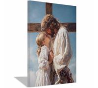 DunPei Jésus - Miséricorde divine Jésus et la jeune fille - Portrait de tranquillité - Décoration murale pour salon, chambre à coucher, église, salle de prière(blanc12)-80x120cm Encadrée
