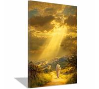 DunPei Jésus - Miséricorde divine Jésus et la lumière - Portrait de tranquillité - Décoration murale pour salon, chambre à coucher, église, salle de prière(doré107)-70x100cm Encadrée