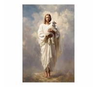 DunPei Jésus - Miséricorde divine Jésus et les brebis - Portrait de tranquillité - Décoration murale pour salon, chambre à coucher, église, salle de prière(blanc117)-30x45cm Sans cadre