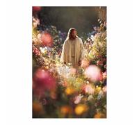 DunPei Jésus - Miséricorde divine Jésus et les fleurs - Portrait de tranquillité - Décoration murale pour salon, chambre à coucher, église, salle de prière(multicolore02)-70x100cm Sans cadre