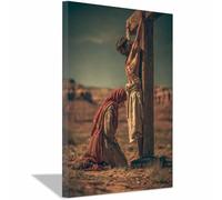 DunPei Jésus - Miséricorde divine Jésus qui souffre - Portrait de tranquillité - Décoration murale pour salon, chambre à coucher, église, salle de prière(marron67)-70x100cm Encadrée