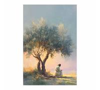 DunPei Jésus - Miséricorde divine Jésus sous les arbres - Portrait de tranquillité - Décoration murale pour salon, chambre à coucher, église, salle de prière(vert62)-80x120cm Sans cadre