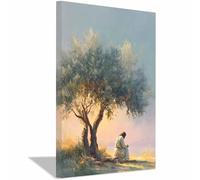 DunPei Jésus - Miséricorde divine Jésus sous les arbres - Portrait de tranquillité - Décoration murale pour salon, chambre à coucher, église, salle de prière(vert62)-80x120cm Encadrée