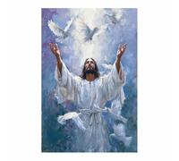 DunPei Jésus - Miséricorde divine La Colombe et Jésus - Portrait de tranquillité - Décoration murale pour salon, chambre à coucher, église, salle de prière(blanc27)-30x45cm Sans cadre
