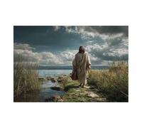 DunPei Jésus - Miséricorde divine Le Bon Pasteur Jésus - Portrait de tranquillité - Décoration murale pour salon, chambre à coucher, église, salle de prière(multicolore)-50x70cm Sans cadre