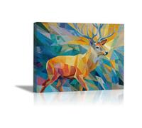 DunPei sur Toile Animal Photos d'œuvres d'art Abstrait cerf pour Le Bureau à Domicile Décoration Moderne Peinture Murale d'art l'image imprimée(Multicolore)-80x120cm Encadrée