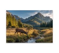 DunPei sur Toile Animal Photos d'œuvres d'art Cerfs et montagnes pour Le Bureau à Domicile Décoration Moderne Peinture Murale d'art l'image imprimée(Multicolore)-50x70cm Sans cadre