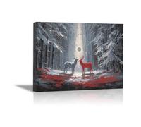 DunPei sur Toile Animal Photos d'œuvres d'art Deux Cerfs pour Le Bureau à Domicile Décoration Moderne Peinture Murale d'art l'image imprimée(Multicolore)-60x90cm Encadrée