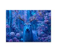 DunPei sur Toile Animal Photos d'œuvres d'art Fleurs et Cerfs pour Le Bureau à Domicile Décoration Moderne Peinture Murale d'art l'image imprimée(Bleu)-60x90cm Sans cadre