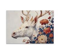 DunPei sur Toile Animal Photos d'œuvres d'art Fleurs et Cerfs pour Le Bureau à Domicile Décoration Moderne Peinture Murale d'art l'image imprimée(Brun)-50x70cm Sans cadre
