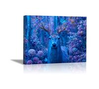 DunPei sur Toile Animal Photos d'œuvres d'art Fleurs et Cerfs pour Le Bureau à Domicile Décoration Moderne Peinture Murale d'art l'image imprimée(Bleu)-50x70cm Encadrée