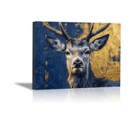 DunPei sur Toile Animal Photos d'œuvres d'art Le Cerf qui regarde pour Le Bureau à Domicile Décoration Moderne Peinture Murale d'art l'image imprimée(Bleu)-30x45cm Encadrée