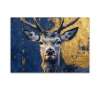 DunPei sur Toile Animal Photos d'œuvres d'art Le Cerf qui regarde pour Le Bureau à Domicile Décoration Moderne Peinture Murale d'art l'image imprimée(Bleu)-60x90cm Sans cadre