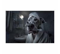 DunPei sur Toile Animal Photos d'œuvres d'art Le chien qui se brosse les dents pour Le Bureau à Domicile Décoration Moderne Peinture Murale d'art l'image imprimée(gris)-60x90cm Sans cadre