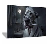 DunPei sur Toile Animal Photos d'œuvres d'art Le chien qui se brosse les dents pour Le Bureau à Domicile Décoration Moderne Peinture Murale d'art l'image imprimée(gris)-30x45cm Encadrée