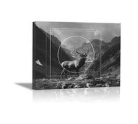 DunPei sur Toile Peinture sur toile d’animaux, Abstrait cerf Art Mural sur Toile pour Salle de jeux Salon Décoration d'intérieur(Couleur noir et blanc)-80x120cm Encadrée