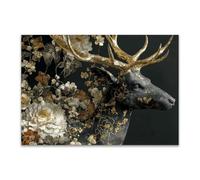 DunPei sur Toile Peinture sur toile d’animaux, Abstrait cerf Art Mural sur Toile pour Salle de jeux Salon Décoration d'intérieur(Noir)-70x100cm Sans cadre