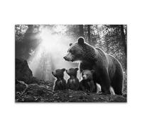 DunPei sur Toile Peinture sur toile d’animaux, L'ours Wen Shun Art Mural sur Toile pour Salle de jeux Salon Décoration d'intérieur(Brun)-50x70cm Sans cadre