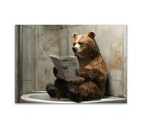 DunPei sur Toile Peinture sur toile d’animaux, Ours gras Art Mural sur Toile pour Salle de jeux Salon Décoration d'intérieur(Brun)-60x90cm Sans cadre