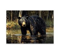 DunPei sur Toile Peinture sur toile d’animaux, Ours maladroit Art Mural sur Toile pour Salle de jeux Salon Décoration d'intérieur(Brun)-80x120cm Sans cadre
