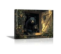 DunPei sur Toile Peinture sur toile d’animaux, Ours robuste Art Mural sur Toile pour Salle de jeux Salon Décoration d'intérieur(Brun)-30x45cm Encadrée