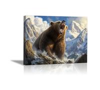 DunPei sur Toile Peinture sur toile d’animaux, Ours rugissant Art Mural sur Toile pour Salle de jeux Salon Décoration d'intérieur(Blanc)-30x45cm Encadrée