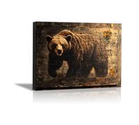 DunPei sur Toile Peinture sur toile d’animaux, Ours sensible Art Mural sur Toile pour Salle de jeux Salon Décoration d'intérieur(Couleur noir et blanc)-30x45cm Encadrée