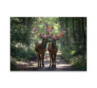 DunPei Tableau mural animal amusant Deux Cerfs sont parfaites pour le salon la chambre la salle de bain ou le bureau(Gris)-50x70cm Sans cadre