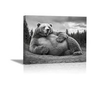 DunPei Tableau mural animal amusant Ours debout sont parfaites pour le salon la chambre la salle de bain ou le bureau(Couleur noir et blanc)-30x45cm Encadrée