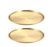 DUNSBY Assiette Inox Lot de 2 assiettes à dîner rondes en acier inoxydable, plateau peu profond, doré et argenté, for fruits viandes(2Pcs 30cm Gold)