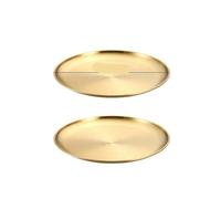DUNSBY Assiette Inox Lot de 2 assiettes à dîner rondes en acier inoxydable, plateau peu profond, doré et argenté, for fruits viandes(2Pcs 17cm Gold)