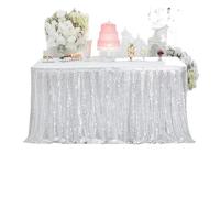 DUNSBY Jupe De Table Jupe de Table à Paillettes, Nappe Flash, décoration de fête d'anniversaire, Mariage, Festival, événement, Jupes de Table rectangulaires à Paillettes, décoration(Silver,70x250CM)