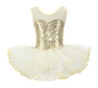 DUNSBY Tutu Danse Classique Costume de ballerine argentée for filles, fête bal féerique, robe à fleurs paillettes, vêtements danse for spectacle sur scène, Tutu ballet(Golden,Tag 12 (9-10 years))