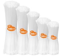 DUNSOO 1000 Pièces Serflex, Collier de Serrage Plastique, Serflex Plastique Professionnelles, Rislan 100/150/200/250/300mm de Long Résistant aux UV, Pour Gérer les Différents Câbles, Blanc